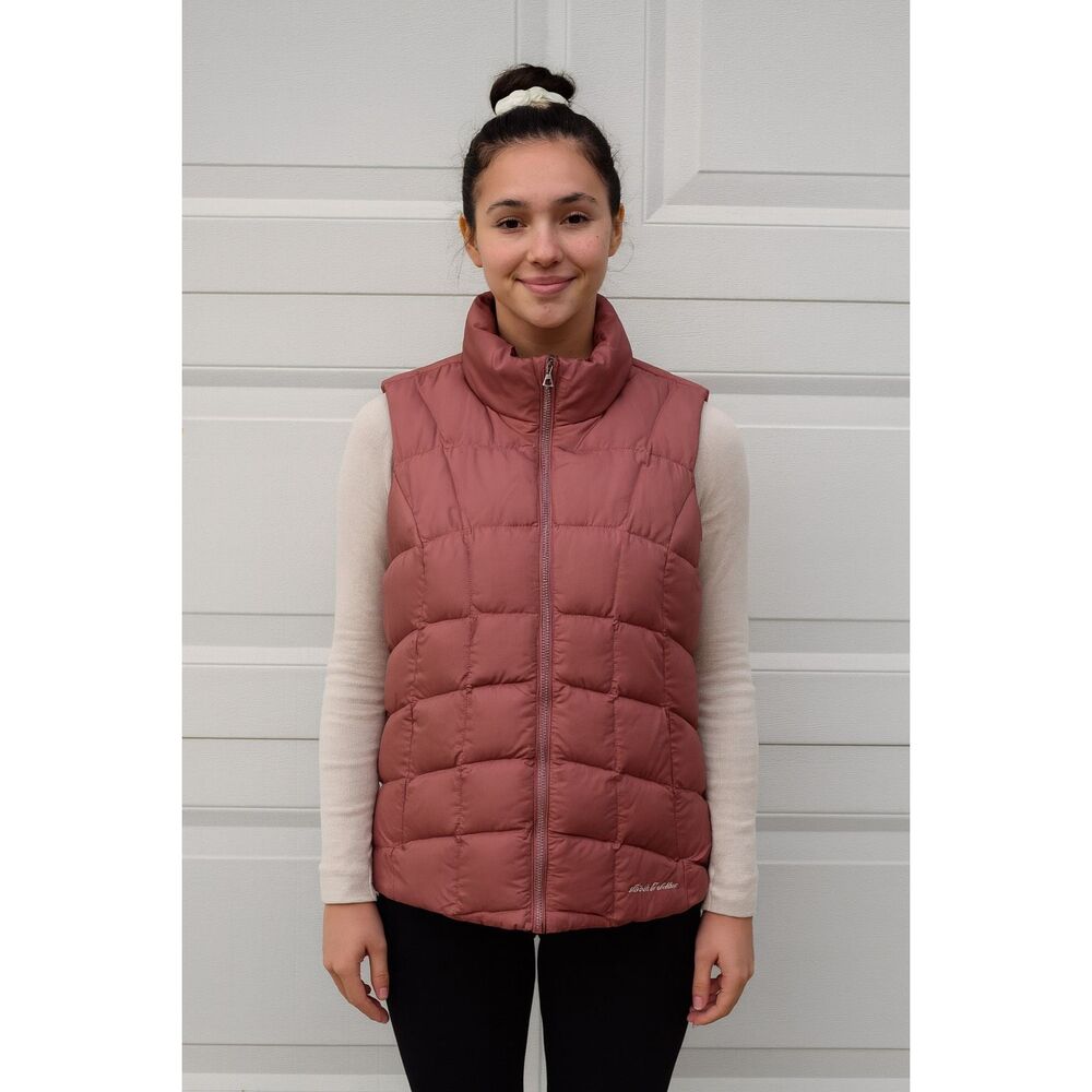 Eddie Bauer Down Filled Dusty Rose Quilted Puffer Vest Size M Hiking #762